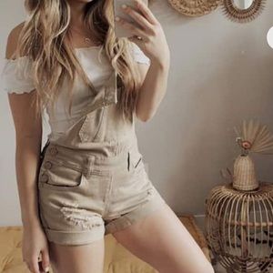 Khaki color jean short overalls!